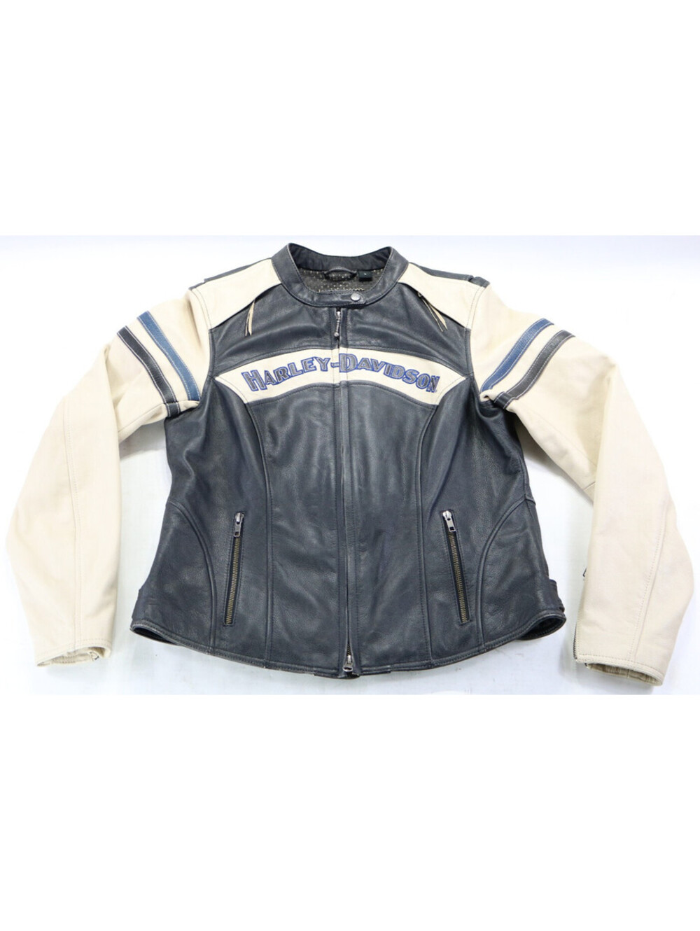 women's harley davidson jacket L black cream leather Miss Enthusiast distressed